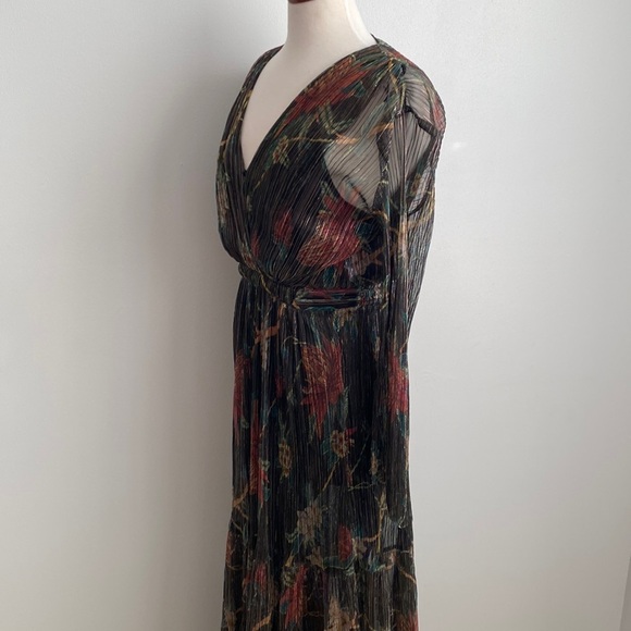 BA&SH Hendrix Metallic Plisse’ Floral Maxi Dress Size 6 - Picture 8 of 16